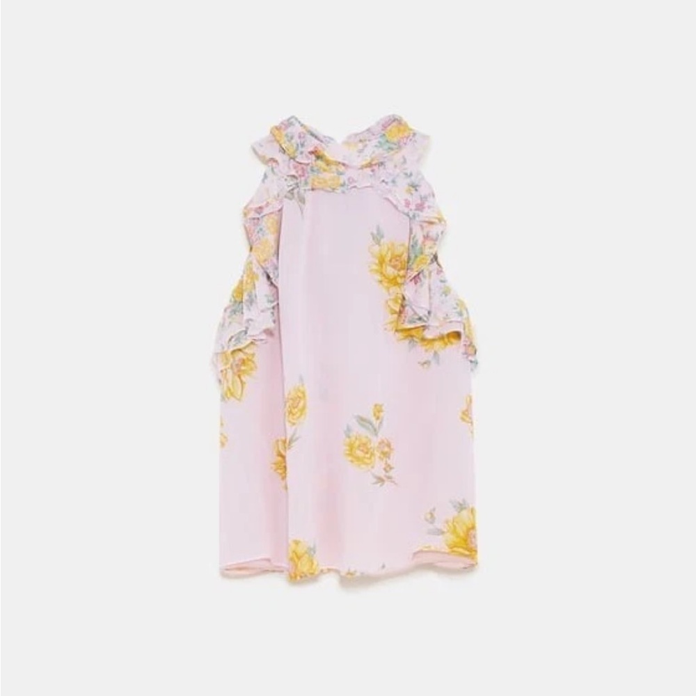 Zara Boho Floral Flowy Halter Top Blouse Pink Medium Prairie Cottage Core - Picture 6 of 15